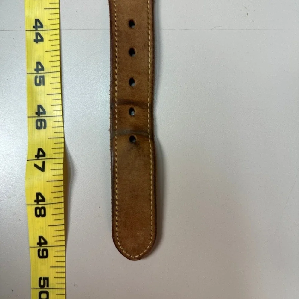 Embroidered Quality Brown Leather Canvas Belt Brass Buckle Size 44